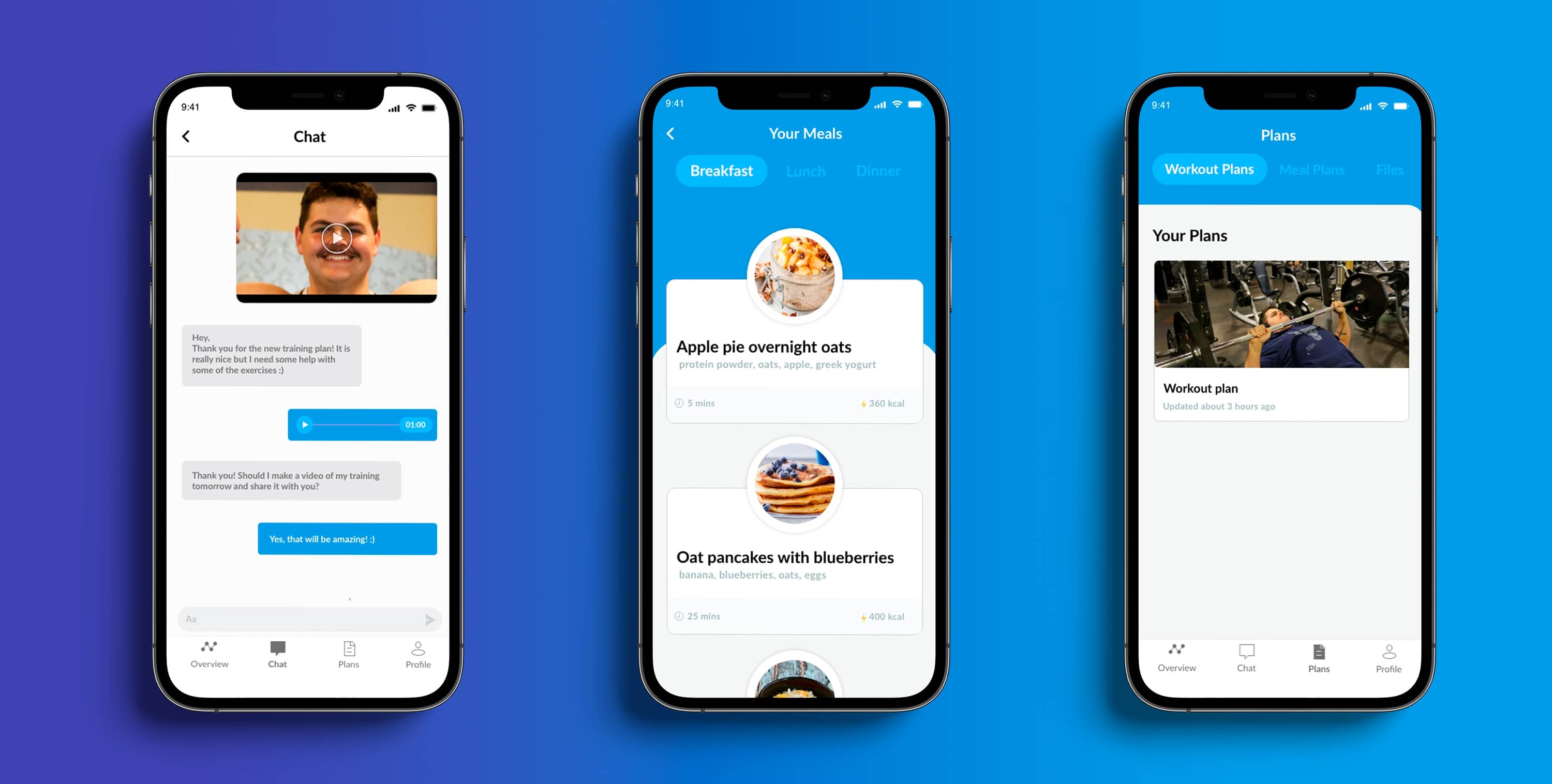 A mockup of the coaching app showcasing the different features.